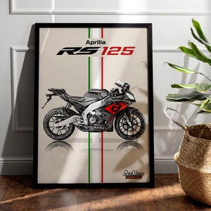 Aprilia RS125 2018 | Motorrad Poster, Bike Wall Art Decor - Geschenk für Liebhaber Aprilia Rider PresentZeichnung