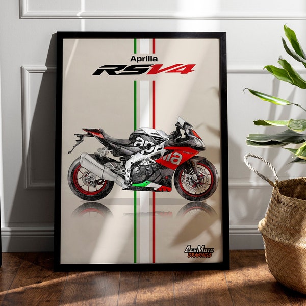 Aprilia RSV4 RF 2018 | Motorcycle Poster, Bike Wall Art Decor - Gift for Lovers Aprilia Rider PresentDrawing