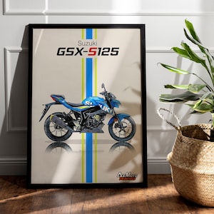 Suzuki GSXS 125 2018 | Motorcycle Poster, Bike Wall Art Decor - Gift for Lovers Suzuki Rider Present Drawing GSX-S 125