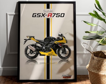Suzuki GSXR 750 - 2017 | Motorcycle Poster, Bike Wall Art Decor - Cadeau voor liefhebbers Suzuki Rider Present Tekening GSX-R 750