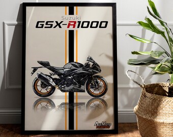 Suzuki GSXR 1000 2022 | Affiche de moto, décoration murale de vélo, cadeau pour les amoureux, dessin présent du cavalier Suzuki