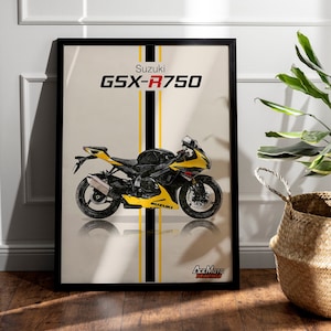 Suzuki GSXR 750 - 2017 | Motorcycle Poster, Bike Wall Art Decor - Gift for Lovers Suzuki Rider Present Drawing GSX-R 750