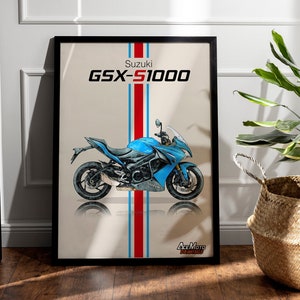 Suzuki GSXS 1000F 2015 | Motorcycle Poster, Bike Wall Art Decor - Gift for Lovers Suzuki Rider Present Drawing GSX-S 1000F