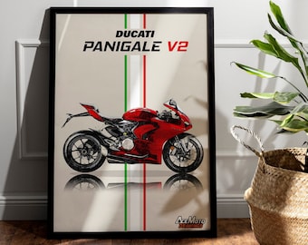 Ducati Panigale V2 2020 | Pôster de motocicleta, decoração de arte de parede de bicicleta - presente para os amantes do desenho de presente de piloto Ducati