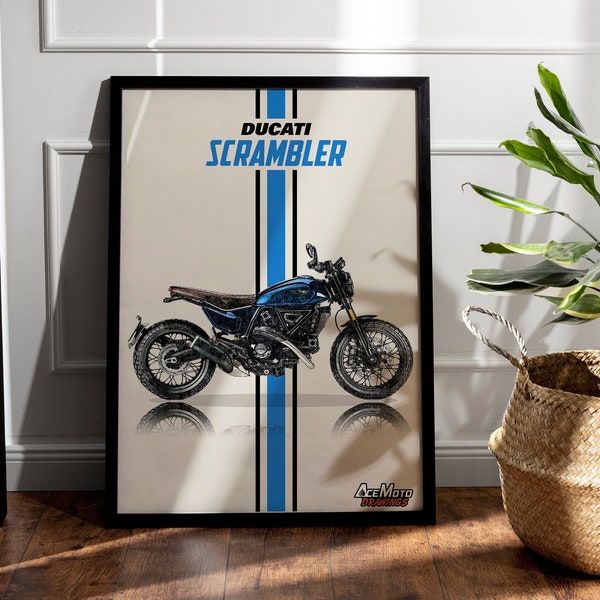 Ducati Scrambler Nightshift 2022 | Motorcycle Poster, Bike Wall Art Decor - Gift for Lovers Ducati Rider Present Drawing