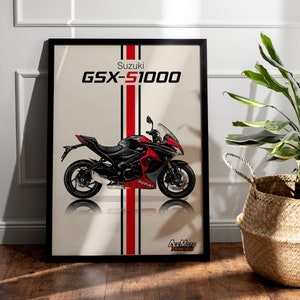 Suzuki GSXS 1000F 2018 | Motorcycle Poster, Bike Wall Art Decor - Gift for Lovers Suzuki Rider Present Drawing GSX-S 1000F
