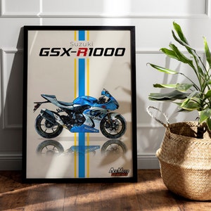 Suzuki GSXR 1000 - 100th Anniversary 2021 | Motorcycle Poster, Bike Wall Art Decor - Gift for Lovers Suzuki Rider Present Drawing