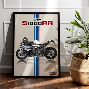 BMW S1000RR 2023 | Motorrad Poster, Fahrrad Wand Kunst Dekor - Geschenk für Liebhaber BMW Fahrer Geschenk Zeichnung