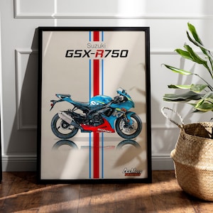 Suzuki GSXR 750 2016 | Motorcycle Poster, Bike Wall Art Decor - Gift for Lovers Suzuki Rider Present Drawing GSX-R 750