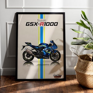 Suzuki GSXR 1000 2018 | Motorcycle Poster, Bike Wall Art Decor - Gift for Lovers Suzuki Rider Present Drawing GSX-R 1000