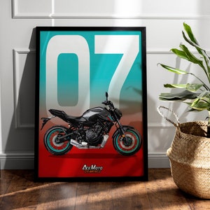 Yahama MT07 Cyan Storm 2022 | Motorrad Poster, Fahrrad Wand Kunst Dekor - Geschenk für Liebhaber Vintage Biker Geschenk Zeichnung