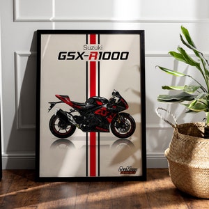 Suzuki GSXR 1000 2019 | Motorcycle Poster, Bike Wall Art Decor - Gift for Lovers Suzuki Rider Present Drawing GSX-R 1000