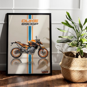 KTM Duke 890 GP 2023 | Motorcycle Poster, Bike Wall Art Decor - Gift for Lovers KTM Rider Present Drawing