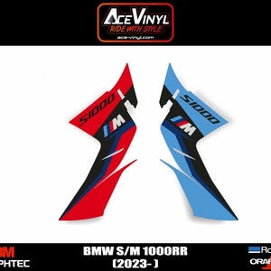 BMW M1000RR Winglet Aufkleber Set M1KRR Aufkleber 2er Set M S1000RR Motorrad Aufkleber - Weiß Rot und Blau gefärbte laminierte Radstreifen