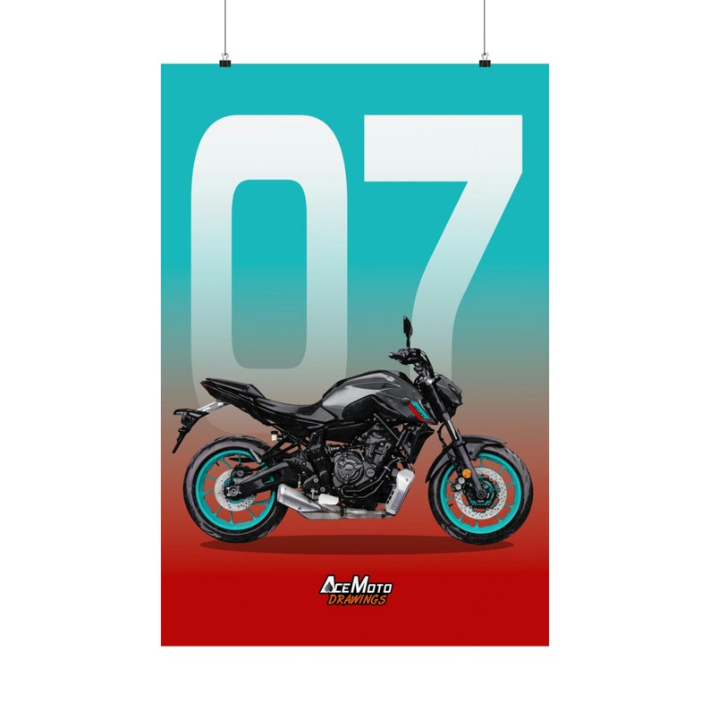 Yamaha MT07 Cyan Storm 2022 | Motorcycle Poster, Bike Wall Art Decor ...