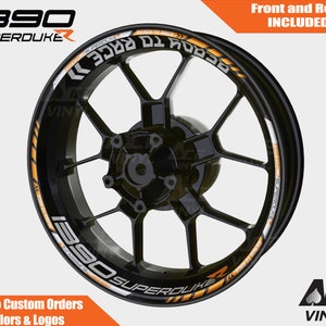 KTM 1390 SuperDuke wielstickers Velgstickers Tapeset reflecterend Autosluitingen reflecterend Klaar om te racen Super Duke