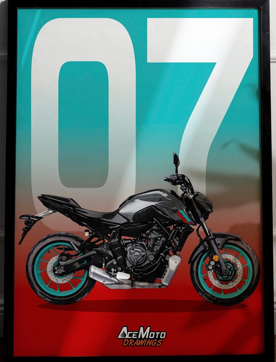 Yamaha MT07 Cyan Storm 2022 | Motorcycle Poster, Bike Wall Art Decor ...