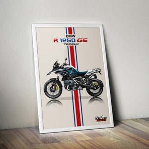 BMW R1250 GS Trophy | Motorcycle Poster, Bike Wall Art Decor - Gift for Lovers BMW Rider Present Drawing