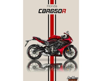 Honda CBR650R 2023 | Pôster de motocicleta, decoração de arte de parede de bicicleta - presente para amantes do desenho de presente de Honda Rider