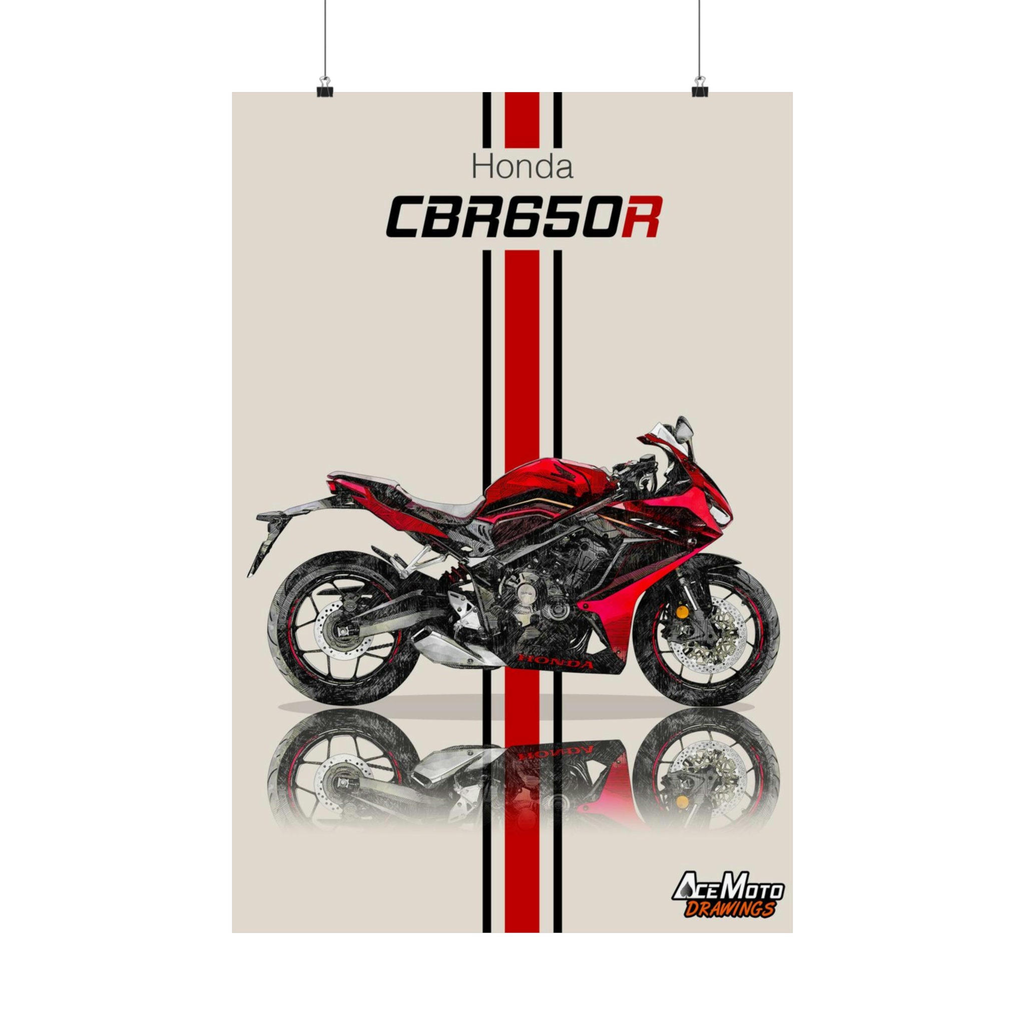 Honda CBR650R 2023 | Motorcycle Poster, Bike Wall Art Decor - Gift for Lovers Honda Rider Present Drawing