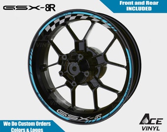thumbnail image 2 of Ace Vinyl Glossy Rim Sticker Decal Set For Suzuki GSX-R 1000 - Customizable Wheel Stripes 2 of 5