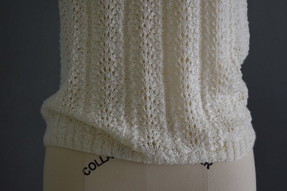 Vintage Ivory Ruffle Collar Crochet Knit Top - image 7