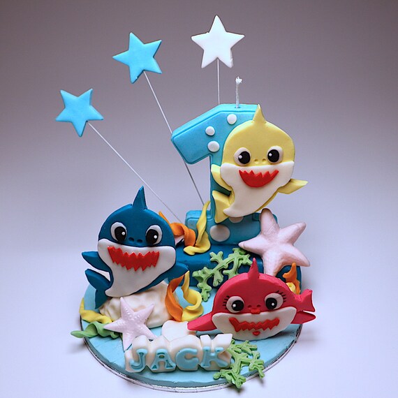 Baby Shark Fondant Cake Toppers Set Unofficial Edible Baby Etsy