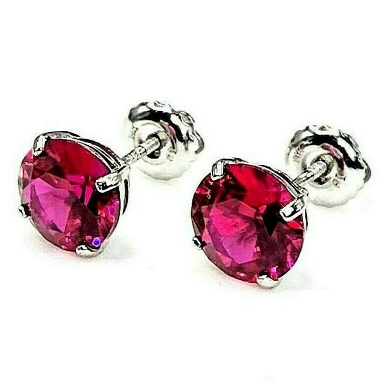 3 Ct Man Made Red Ruby Stud Earrings Real Solid 14K White Gold Etsy