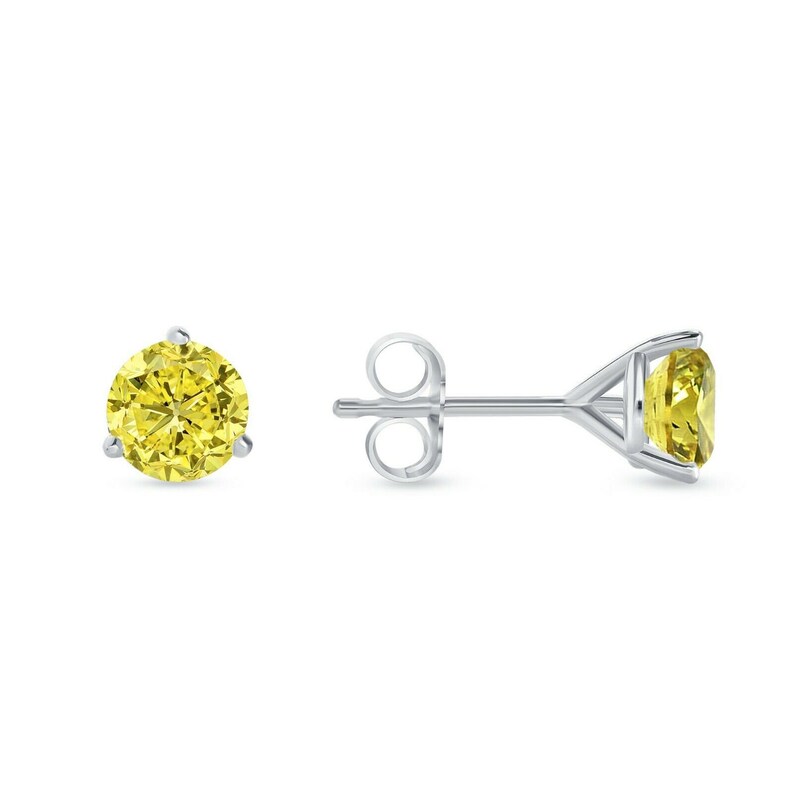 1 Ct Round Canary Yellow Earrings Studs Solid 14K Rose Gold Push Back Basket