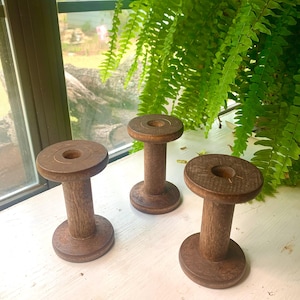 Vintage Wooden Spools, Industrial Revolution Sewing Bobbins, Set of 3