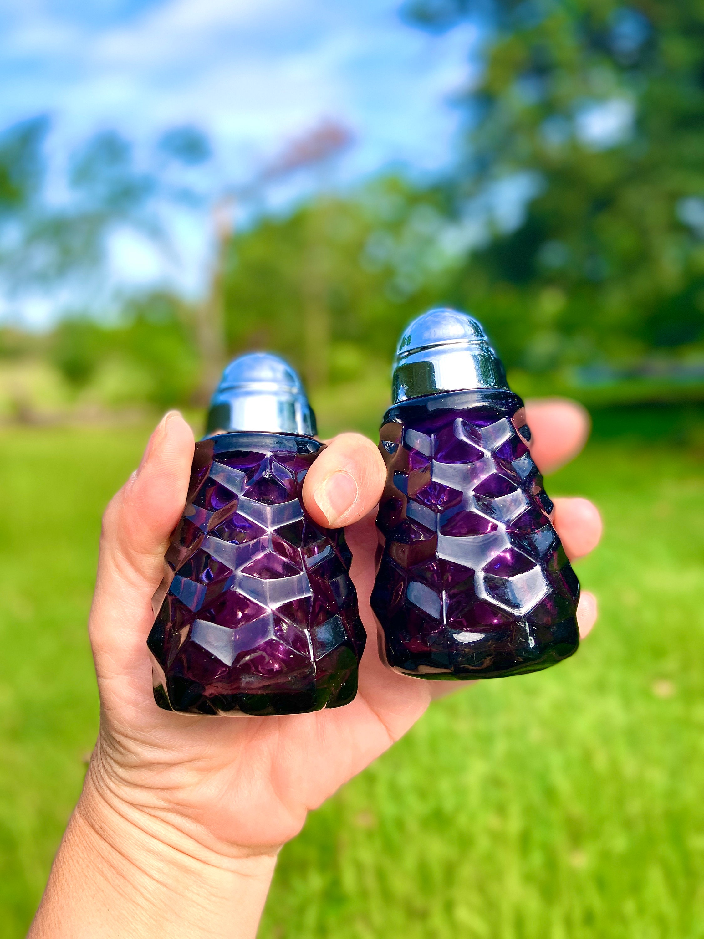 American Fostoria Salt and Pepper Shakers, Purple Glass, Vintage - Etsy, image size:2250x3000