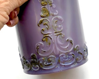 Maceta/planta vintage de vidrio opalino dorado color lavanda