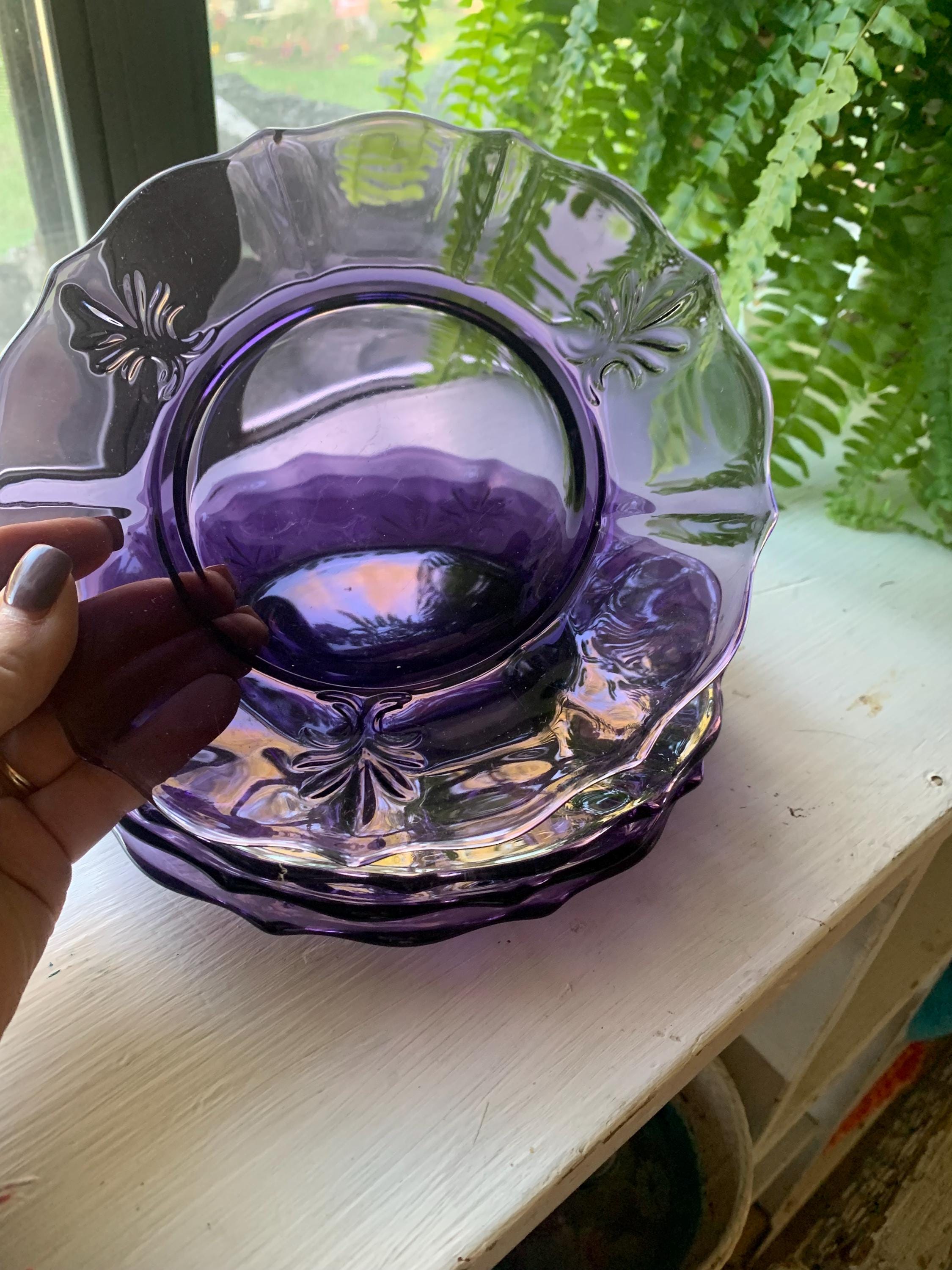 Fostoria Baroque Salad Plates, Set of 4, Purple Glass, Amethyst