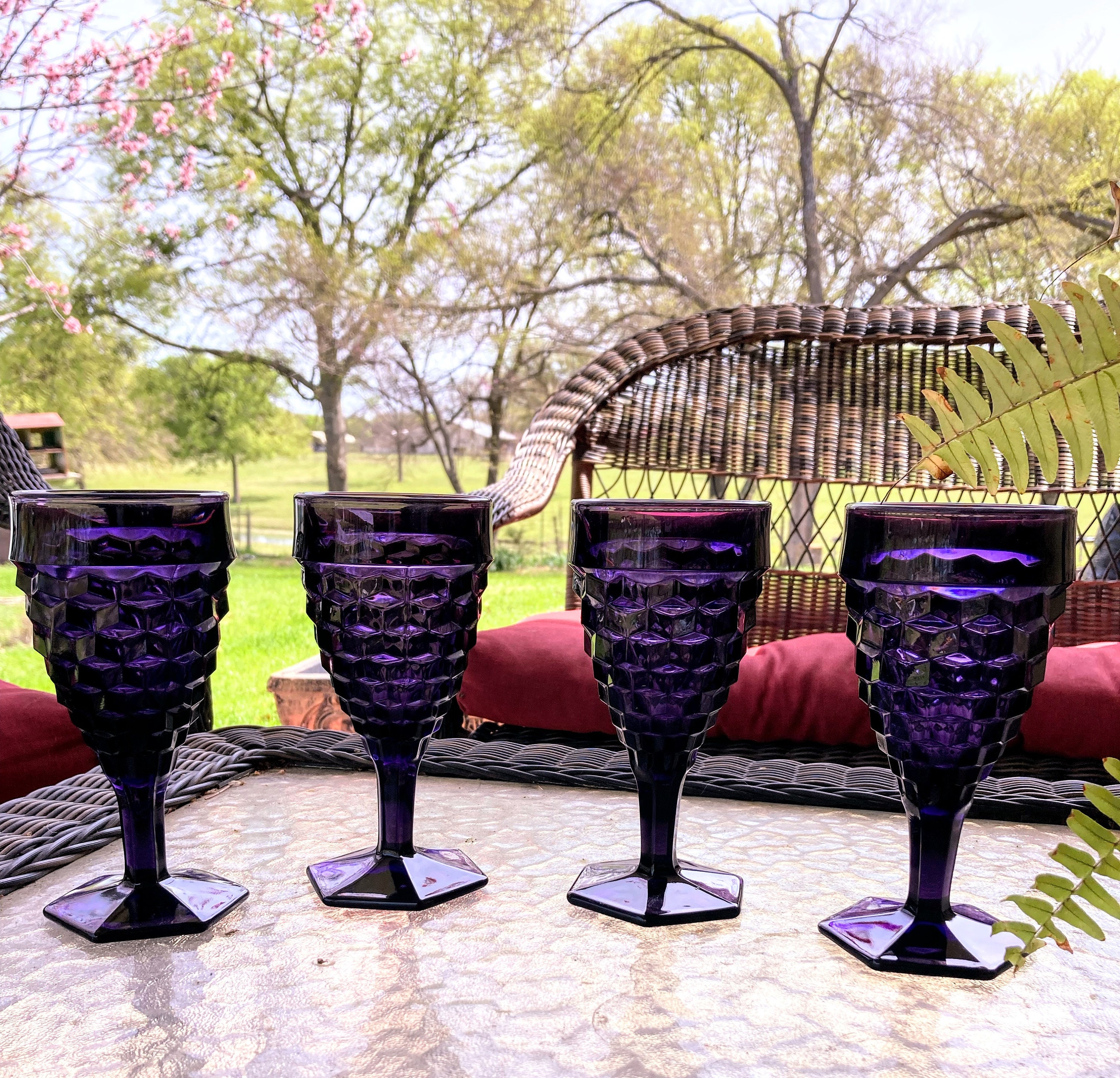 Hex Base Goblet, Lot of 4, American Fostoria, Purple/amethyst