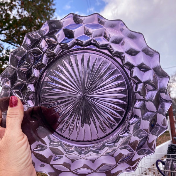 Dinner plates, set of 4, American Fostoria, purple glass, Amethyst, serving dishes