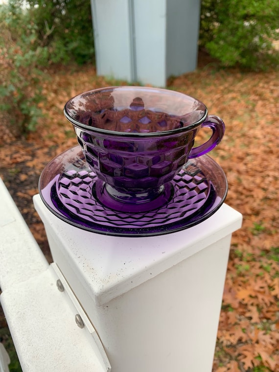 Tea Cup Set American Fostoria Lot of 2 Purple Glass 