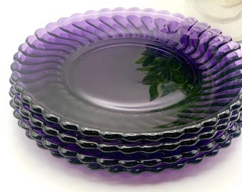 Platos para ensalada Fostoria Colony de 7,25" de ancho, juego de 4, vidrio amatista