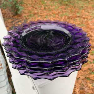 Salad plates, American Fostoria, lot of 4, purple glass, Amethyst, serving dishes!