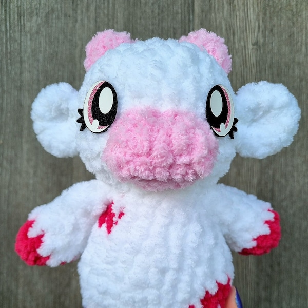 Crochet fuzzy cow plushie