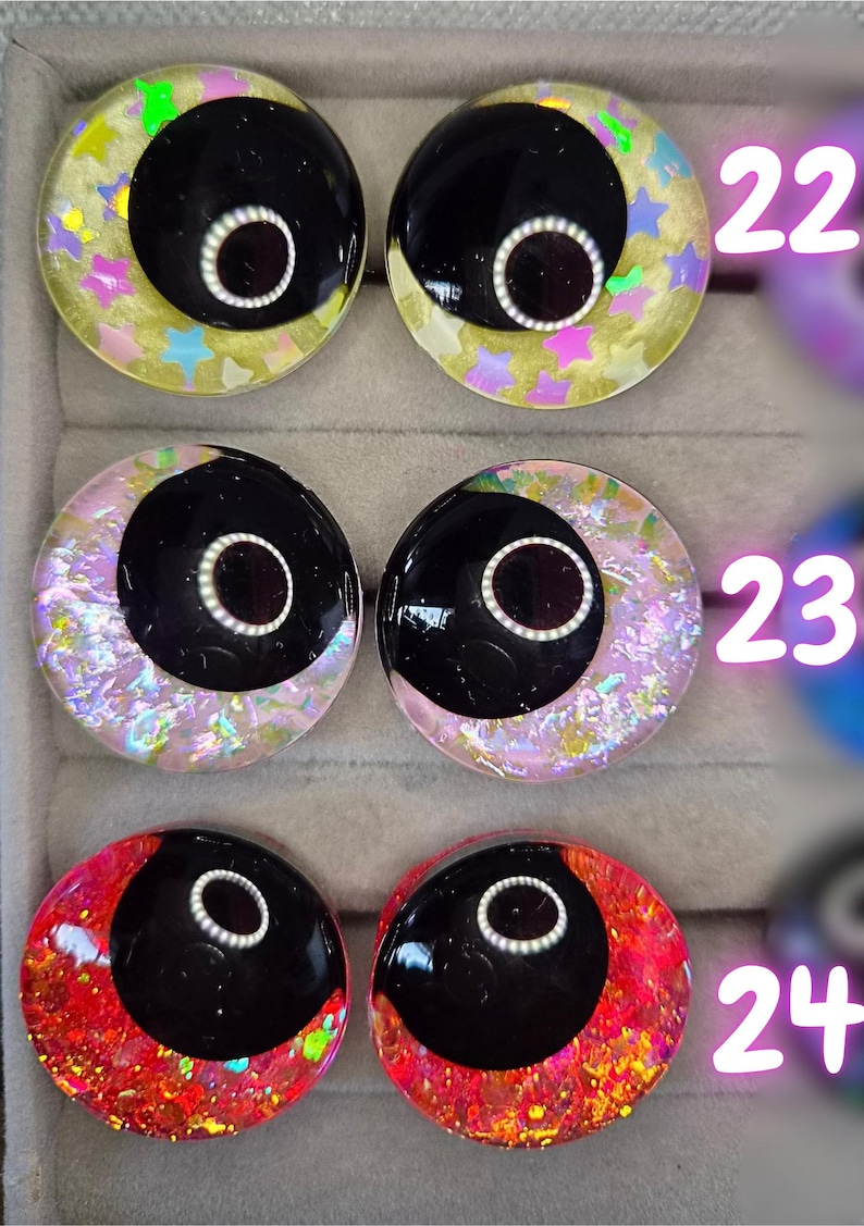 Ojos de seguridad de pupila negra de 30 mm pintados a mano, ojos kawaii, ojos amigurumi imagen 8