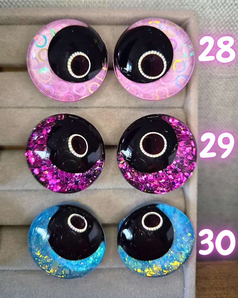 Ojos de seguridad de pupila negra de 30 mm pintados a mano, ojos kawaii, ojos amigurumi imagen 10