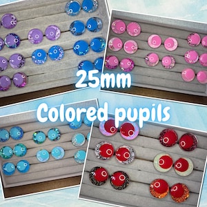 Handpainted 25mm colored pupil safety eyes, sinker eyes, pink pupils, purple pupils, turquoise pupils, blue pupils, kawaii eyes