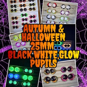 Handmålade 25 mm höst- och halloweenögon, svarta pupiller, vita pupiller, självlysande pupiller, läskiga ögon, kawaiiögon