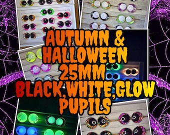 Ojos pintados a mano de 25 mm para otoño y Halloween, pupilas negras, pupilas blancas, pupilas que brillan en la oscuridad, ojos espeluznantes, ojos kawaii.