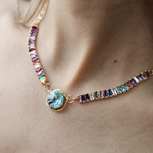 Rainbow Crystal Necklace, Multi Color Necklace, Tennis Necklace, Rhinestone Necklace, Rhinestone Necklace Gift, Swarovski Necklace, Evening