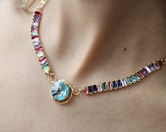 限定ヴィンテージフラワーガーデンクリスタルネックレス、レインボー
