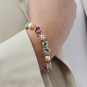Pastel tennis bracelet, pastel crystal bracelet, pastel rhinestones jewelry, pastel bracelet, gift for wife, rhinestone elegant bracelet