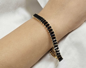 Pulsera de oro negro, pulsera de cristal negro, pulsera de tenis, pulsera de diamantes de imitación, pulsera de diamantes de imitación de cristal, pulsera de regalo de Navidad