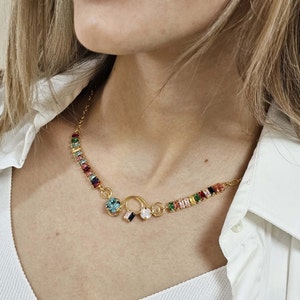 Multi Color Necklace, Rainbow Crystal Necklace, Tennis Necklace, Rhinestone Necklace, Rhinestone Necklace Gift, Swarovski Necklace, Evening