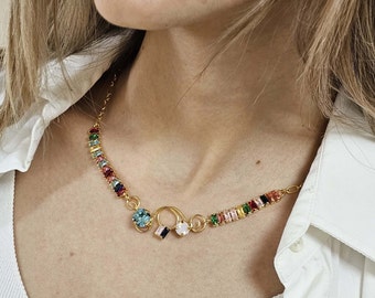 限定ヴィンテージフラワーガーデンクリスタルネックレス、レインボー
